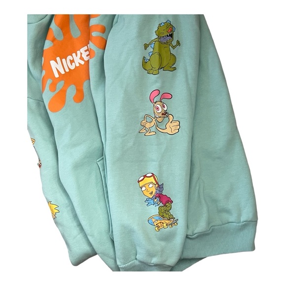 Nickelodeon 90's Retro Hoodie Mint Green Hey Arnold Cat Dog Rugrats Small - Picture 5 of 10